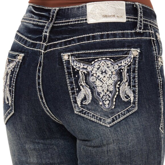 Grace In LA Womens Bootcut Jeans Size 29 x 34 Sequin Western Embroidered NWT - Picture 12 of 12
